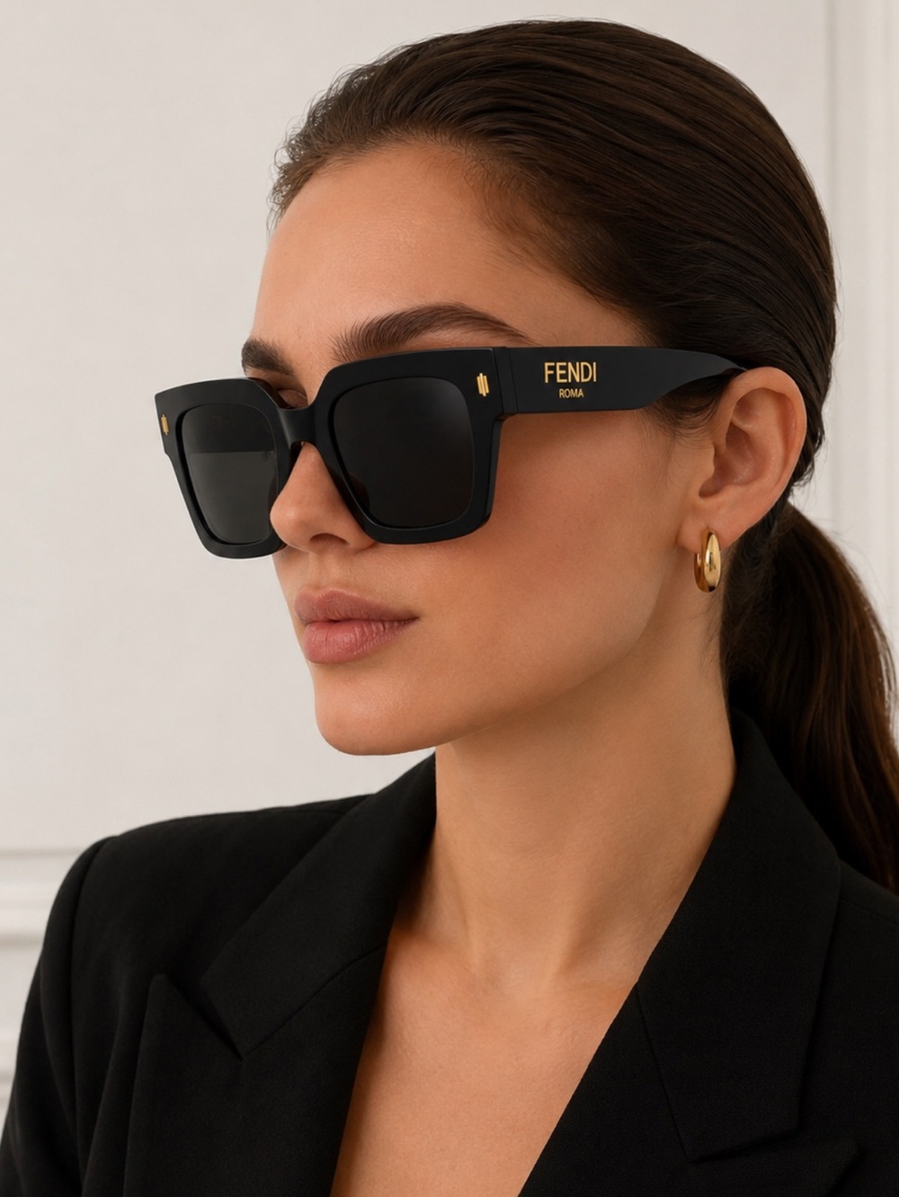 Fendi Black Logo Square Sunglasses